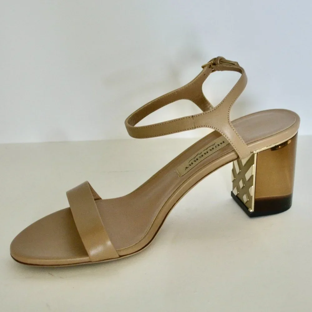 NWT BURBERRY ALICIA CHECK BLOCK HEEL SANDALS - Picture 1 of 8